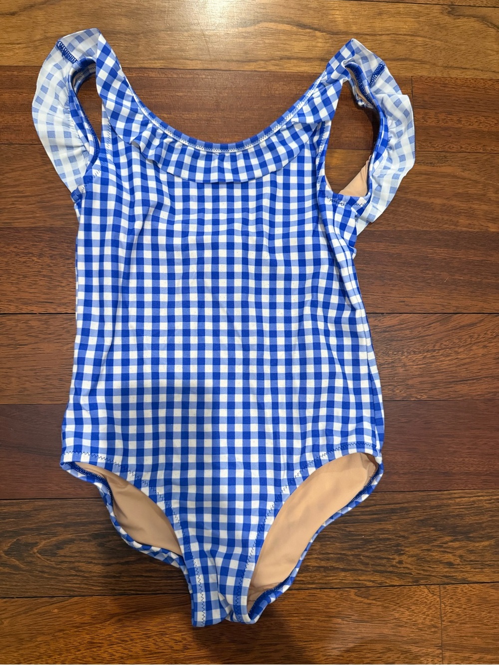 Crewcuts Blue and White Gingham One-Piece Swimsuit Sz 6-7